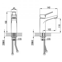 Смеситель для раковины Azario керамический картридж, без донного клапана, хром (AZ-HU245903)