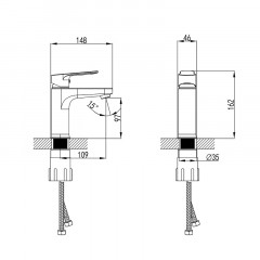 Смеситель для раковины Azario ELVIS без донного клапана, черный матовый (AZ-WWK168155PA)