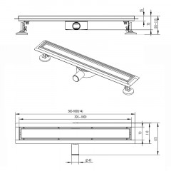 Душевой лоток AZARIO 600 мм, D40(50), решетка из нержавеющей стали "под плитку", металлический желоб, поворот 360°, комбинированный затвор (AZT3TILE600)