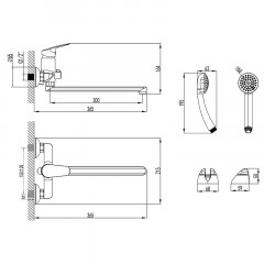 Смеситель для ванны Azario длинный излив, керамический картридж, хром (AZ-HU245909)