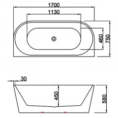 Ванна акриловая AZARIO VERANO пристенная 1700х750х580 в комплекте с сифоном и металлической рамой (AZ-6607C)