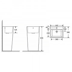 Раковина напольная AZARIO FRETTA SQUARE 440х380х835 отдельностоящая, прямоугольная (AZ-303)