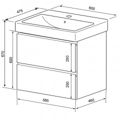Комплект Azario Тумба Мила 60 600х670х475 подвесная, с раковиной Tempo 60 (CS00091362)