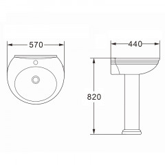 Раковина с пьедесталом AZARIO BENTY 570х440х820 мм (AZ-337P)