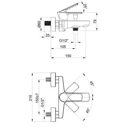 Смеситель для ванны с коротким изливом AZARIO SEVIO, хром (AZ-15950501)