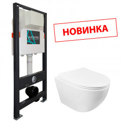 Сет AZARIO NEW Инсталляция для подвесного унитаза 3/6л + подвесной унитаз Azario Grado безободковый, с быстросъемным сиденьем микролифт (AZ-501A+AZ-0046SP)