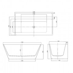Ванна акриловая Azario OXFORD 1700х830х650, пристенная, в комплекте с сифоном и металлической рамой (OXF17083)