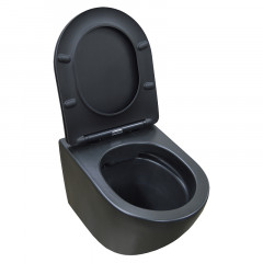 Унитаз подвесной Azario Gloria 480х370х360 безободковый, с сиденьем микролифт, чёрный матовый (AZ-2003MB)