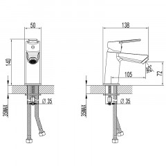 Смеситель для раковины Azario керамический картридж, без донного клапана, хром (AZ-WSA654234AJ)