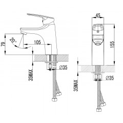 Смеситель для раковины AZARIO EVORA керамический картридж, хром (AZ-WKE168043C)