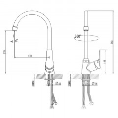 Смеситель для кухни Azario поворотный излив, керамический картридж, хром (AZ-HU245897)