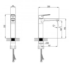 Смеситель для раковины-чаши Azario ELVIS высокий, без донного клапана, черный матовый (AZ-WWK168X55PA)