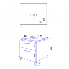 Комплект Тумба Azario Ника 60 Н 600х475х850 напольная, с раковиной Monte 60 (CS00082788)