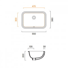 Catalano Italy Раковина 55*38см встраиваемая под столешницу с переливом, без отв. под смеситель, покрытие Cataglaze+, цвет белый глянцевый