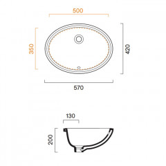 Catalano Italy Раковина 57*42см встраиваемая под столешницу с переливом, без отв. под смеситель, покрытие Cataglaze+, цвет белый глянцевый