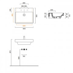 Catalano ZERO Раковина 60x50, с 1 отв. под смеситель, покрытие Cataglaze+, цвет белый глянцевый