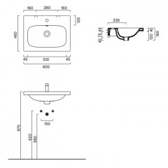 Catalano ALVEA Раковина 60x46, с 1 отв. под смеситель, покрытие Cataglaze+, цвет белый глянцевый