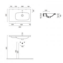 Catalano ALVEA Раковина 80x46 чаша справа, с 1 отв. под смеситель, покрытие Cataglaze+, цвет белый глянцевый