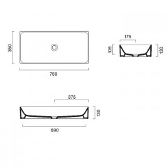 Catalano PREMIUM Раковина 75x35 накладная, без отв. под смеситель, покрытие Cataglaze+, цвет белый глянцевый