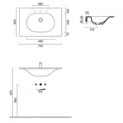 Catalano SFERA Раковина консоль 75x50, без отв. под смеситель, покрытие Cataglaze+, цвет Cemento Satinato