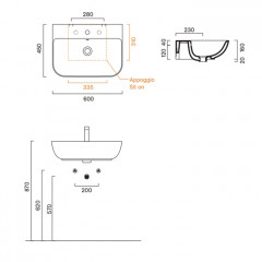 Catalano ITALY Раковина 60x45, с 1 отв. под смеситель, покрытие Cataglaze+, цвет белый глянцевый