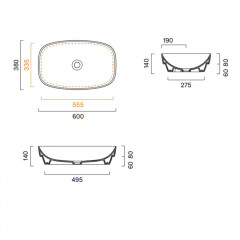 Catalano ALVEA Раковина 60x38 встраиваемая, без отв. под смеситель, покрытие Cataglaze+, цвет Tortora Satinato