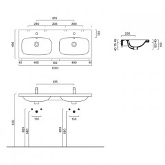 Catalano ALVEA Раковина 120x46 двойная, с 2 отв. под смеситель, покрытие Cataglaze+ , цвет белый глянцевый