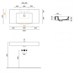 Catalano PREMIUM Раковина 100x47 чаша в центре, с 1 отв. под смеситель, покрытие Cataglaze+, цвет белый глянцевый