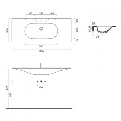 Catalano SFERA Раковина консоль 125x50, без отв. под смеситель, покрытие Cataglaze+, цвет Cemento Satinato