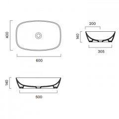 Catalano ALVEA Раковина 60x40 накладная, без отв. под смеситель, покрытие Cataglaze+, цвет черный матовый