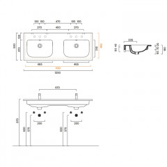 Catalano ITALY Раковина 125x50 двойная, с 2 отв. под смеситель, покрытие Cataglaze+, цвет белый глянцевый