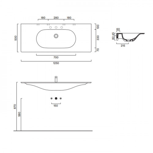 Catalano SFERA Раковина консоль 125x50, без отв. под смеситель, покрытие Cataglaze+, цвет белый глянцевый