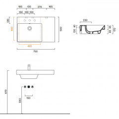 Catalano ZERO Раковина 75x50 чаша слева, с 1 отв. под смеситель, покрытие Cataglaze+, цвет белый глянцевый