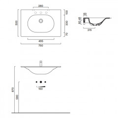 Catalano SFERA Раковина консоль 75x50, без отв. под смеситель, покрытие Cataglaze+, цвет белый глянцевый