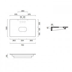 Catalano Столешница керамическая 75x50, с отверстием , цвет Tortora Satinato