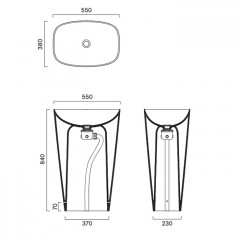 Catalano GREEN Раковина 55x38 h85 свободностоящая, без отв. под смеситель, покрытие Cataglaze+, слив в пол, цвет черный матовый