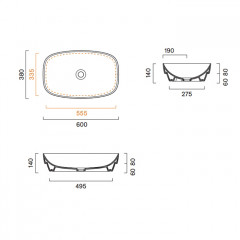 Catalano ALVEA Раковина 60x38 встраиваемая, без отв. под смеситель, покрытие Cataglaze+, цвет белый глянцевый