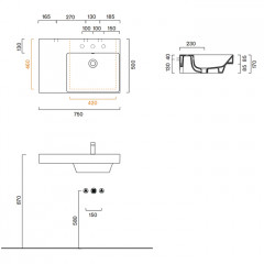 Catalano ZERO Раковина 75x50 чаша справа, без отв. под смеситель, покрытие Cataglaze+, цвет белый глянцевый