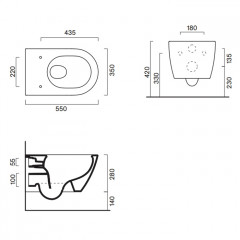Catalano SFERA Унитаз подвесной 55x35, безободковый, смыв Tornado, покрытие Cataglaze+, открытый креп., цвет белый глянцевый