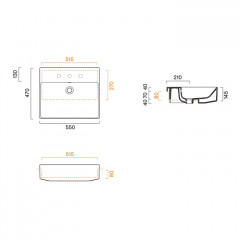 Catalano ZERO Раковина 55x47 полувстраиваемая, без отв. под смеситель, покрытие Cataglaze+, цвет белый глянцевый