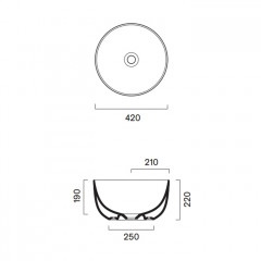 Catalano SFERA Раковина 42 h22 накладная, без отв. под смеситель, покрытие Cataglaze+, цвет черный матовый