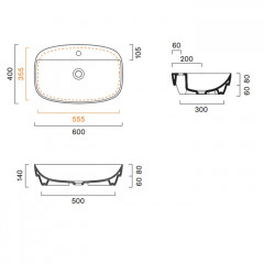 Catalano ALVEA Раковина 60x40 встраиваемая, с 1 отв. под смеситель, покрытие Cataglaze+ , цвет Cemento Satinato