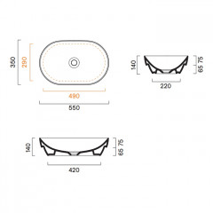 Catalano SFERA Раковина 55x35 h14 встраиваемая, без отв. под смеситель, покрытие Cataglaze+, цвет Lino Satinato