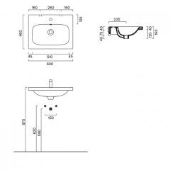 Catalano ALVEA Раковина 60x46, без отв. под смеситель, покрытие Cataglaze+, цвет белый глянцевый