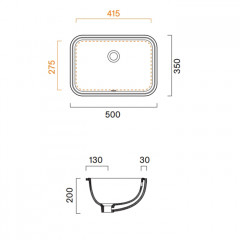 Catalano Italy Раковина 50*35см встраиваемая под столешницу с переливом, без отв. под смеситель, покрытие Cataglaze+, цвет белый глянцевый