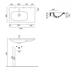 Catalano ALVEA Раковина 80x46 чаша слева, без отв. под смеситель, покрытие Cataglaze+, цвет белый глянцевый