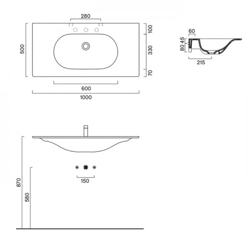 Catalano SFERA Раковина консоль 100x50, без отв. под смеситель, покрытие Cataglaze+, цвет Cemento Satinato