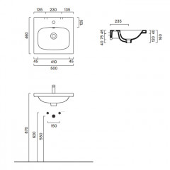 Catalano ALVEA Раковина 50x46, с 1 отв. под смеситель, покрытие Cataglaze+, цвет белый глянцевый