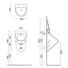 Catalano Писсуар c отв. под крышку Rimless 54x30 , покрытие Cataglaze+, цвет белый матовый