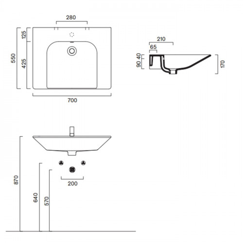 Catalano COMFORT Раковина 70x55, с 1 отв. под смеситель, покрытие Cataglaze+, цвет белый глянцевый
